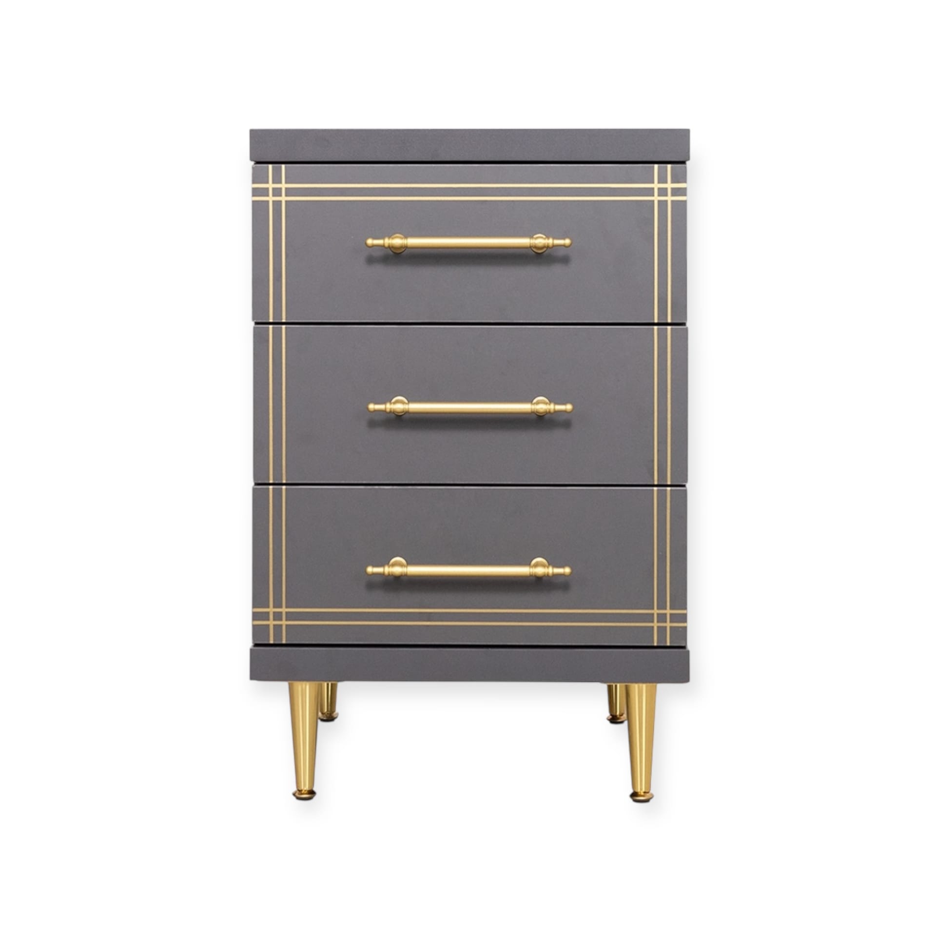 Cabinet ST-19 | 3-Drawer Grey Storage Unit with Gold Accents