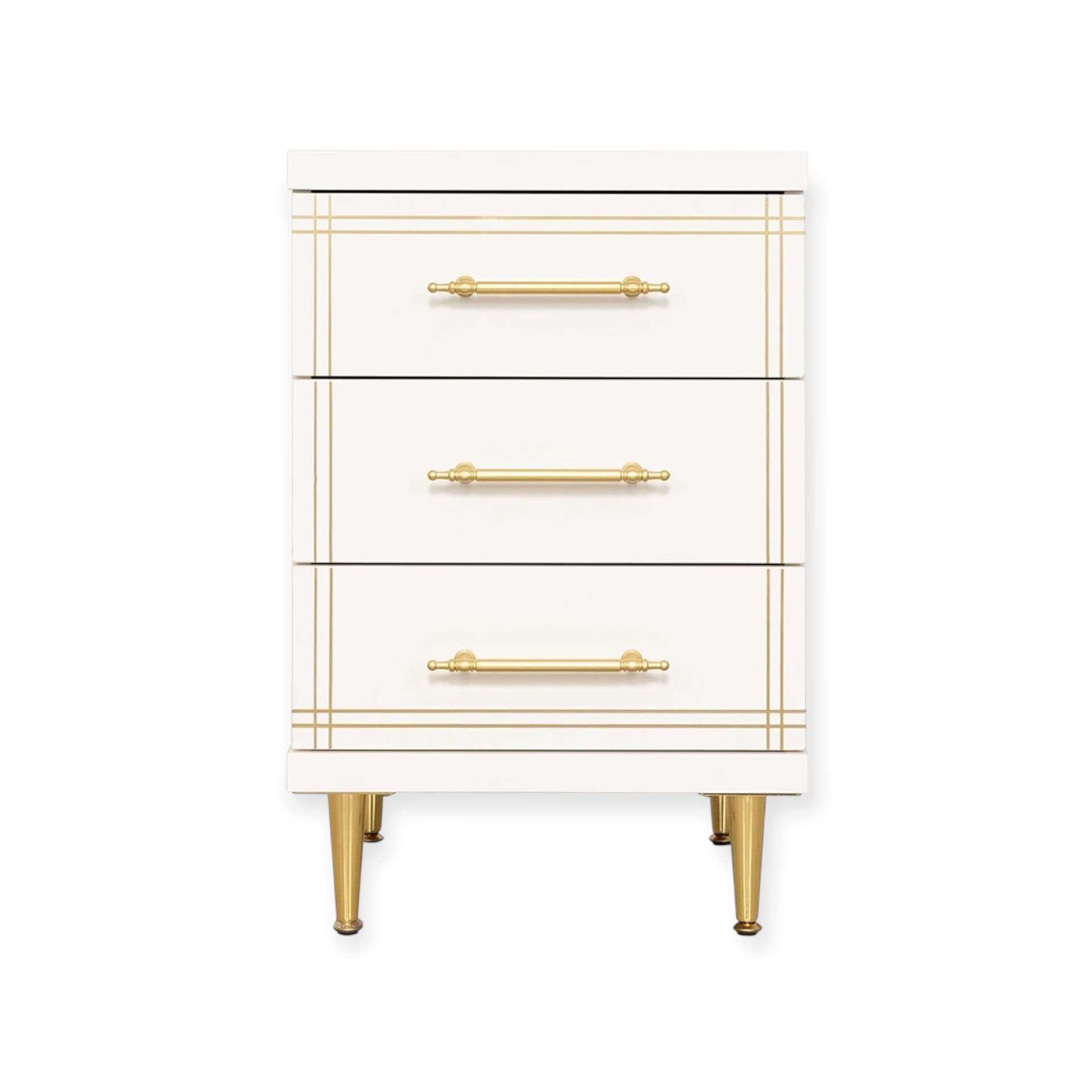 Cabinet ST-19 | 3-Drawer White Storage Unit with Gold Accents