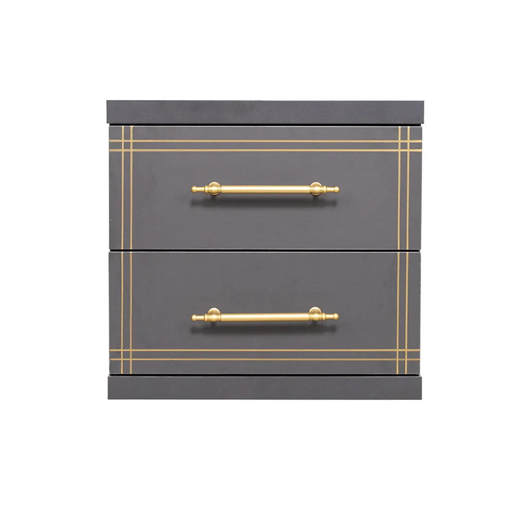 Cabinet ST-20 | Grey | 2-Drawer Storage Unit with Gold Accents