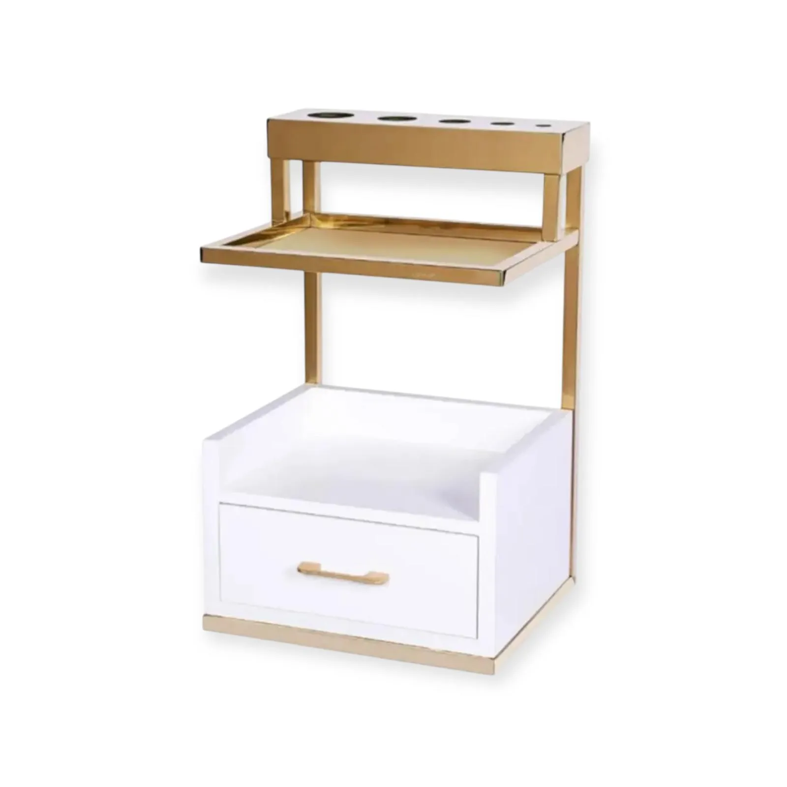 Cabinet TR-01 White & Gold Storage Unit with Shelves and Drawer